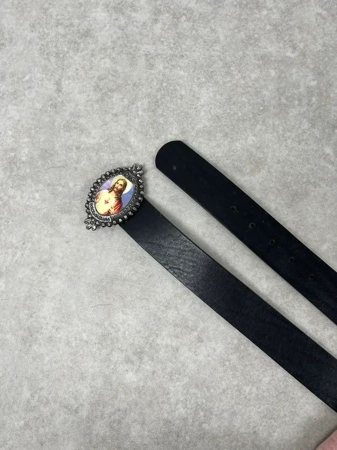 Dolce & Gabbana 2000s Dolce & Gabbana Jesus Buckle Black Leather Belt Size ONE SIZE - 3 Thumbnail