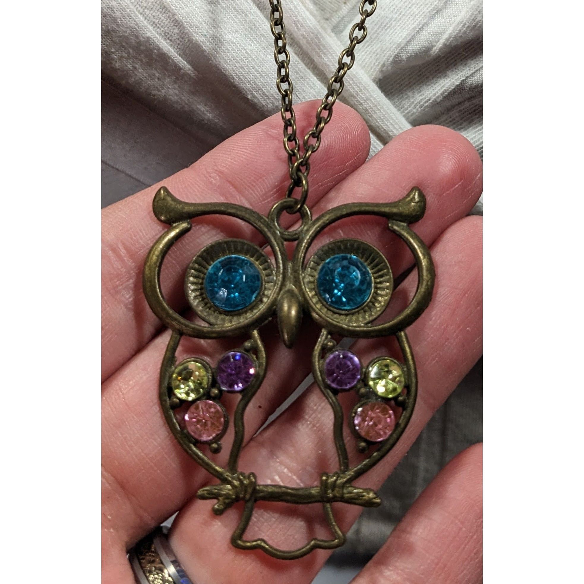 Other Whimsical Owl Themed Rainbow Gemmed Antiqued Gold Tone Penda Size ONE SIZE - 5 Thumbnail