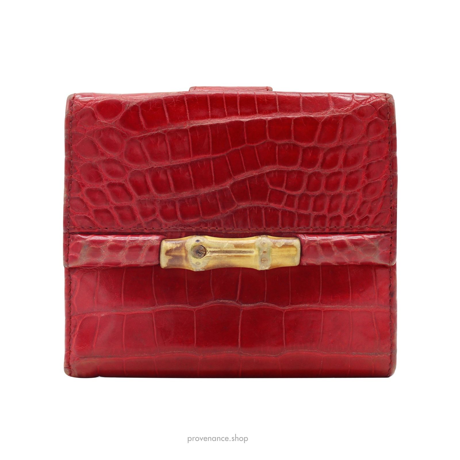 Gucci 🔴 Gucci Bamboo Trifold Wallet - Red Crocodile Leather Size ONE SIZE - 2 Thumbnail