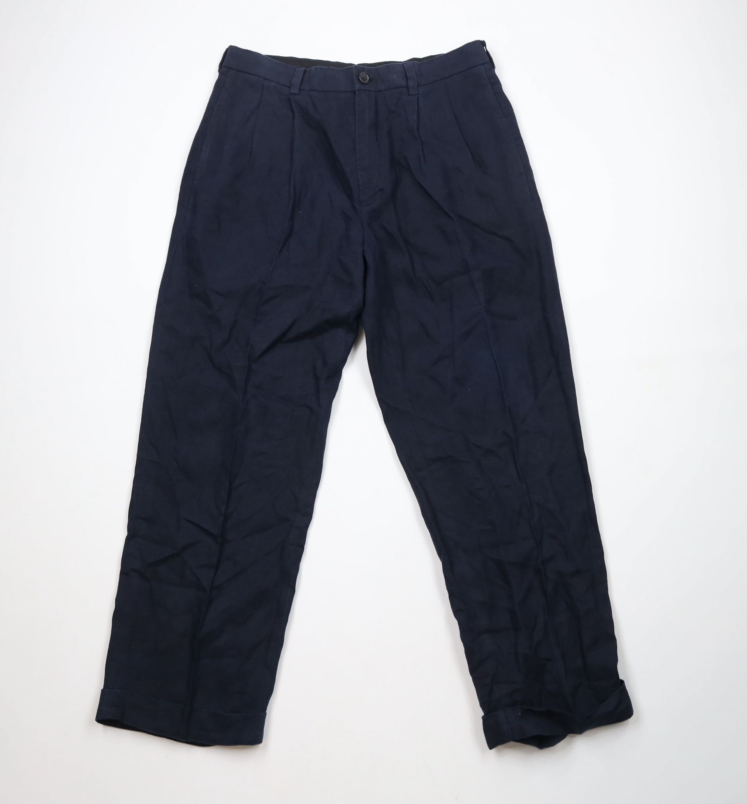 Brooks Brothers × Vintage Vintage Brooks Brothers Cuffed Wide Leg Chino Pants Linen Size US 34 / EU 50 - 1 Thumbnail