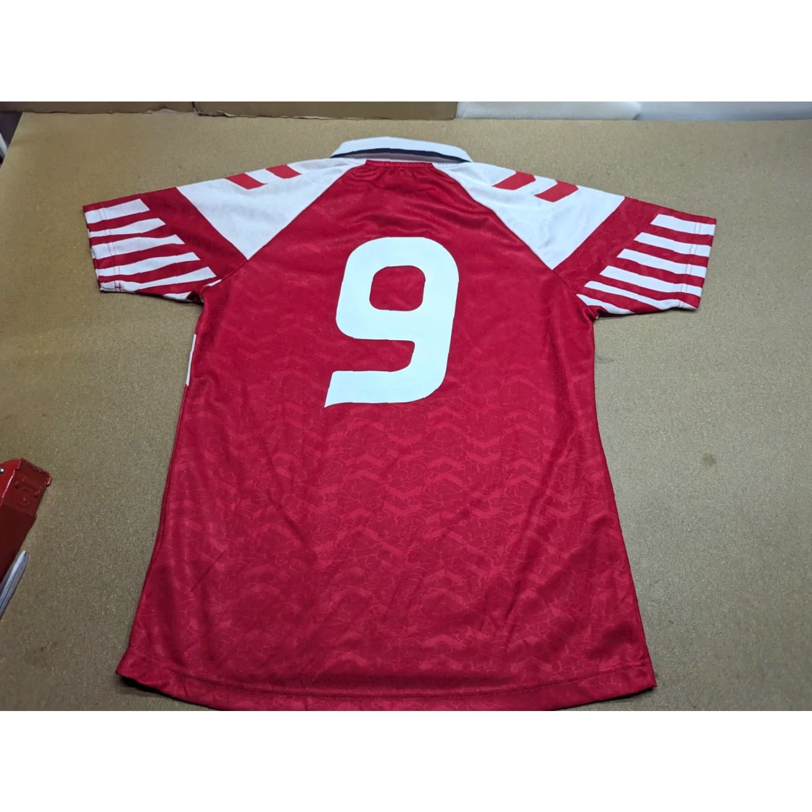 Hummel Hummel Denmark 1992 1994 Home Jersey #9 Povlsen Football Jersey Small Red Short Sleeve Pullover Quick Dry 100% Polyester Mens Vintage: No Size US S / EU 44-46 / 1 - 3 Thumbnail