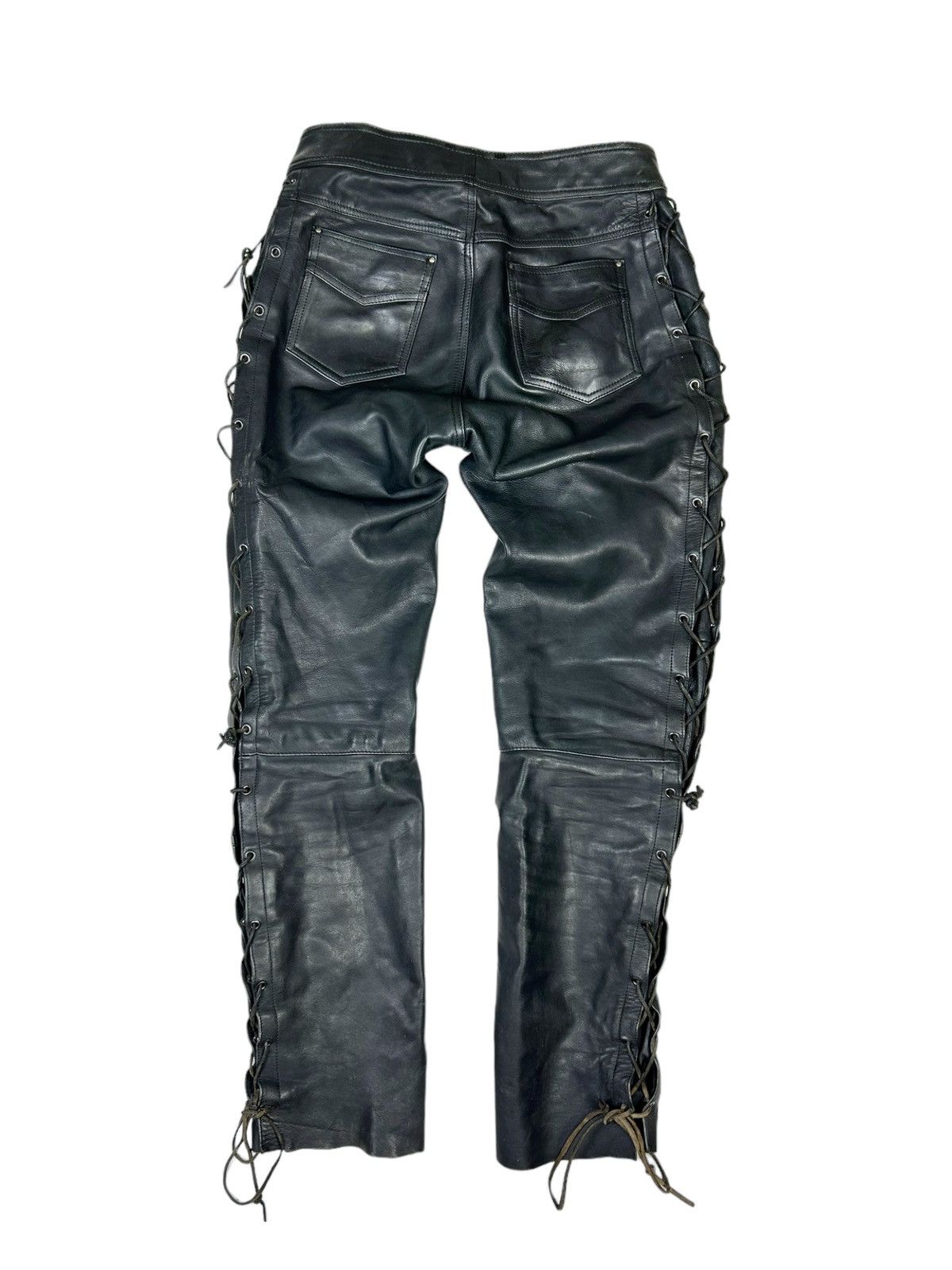 Vintage Vintage moto biker leather pants Size US 33 - 3 Thumbnail