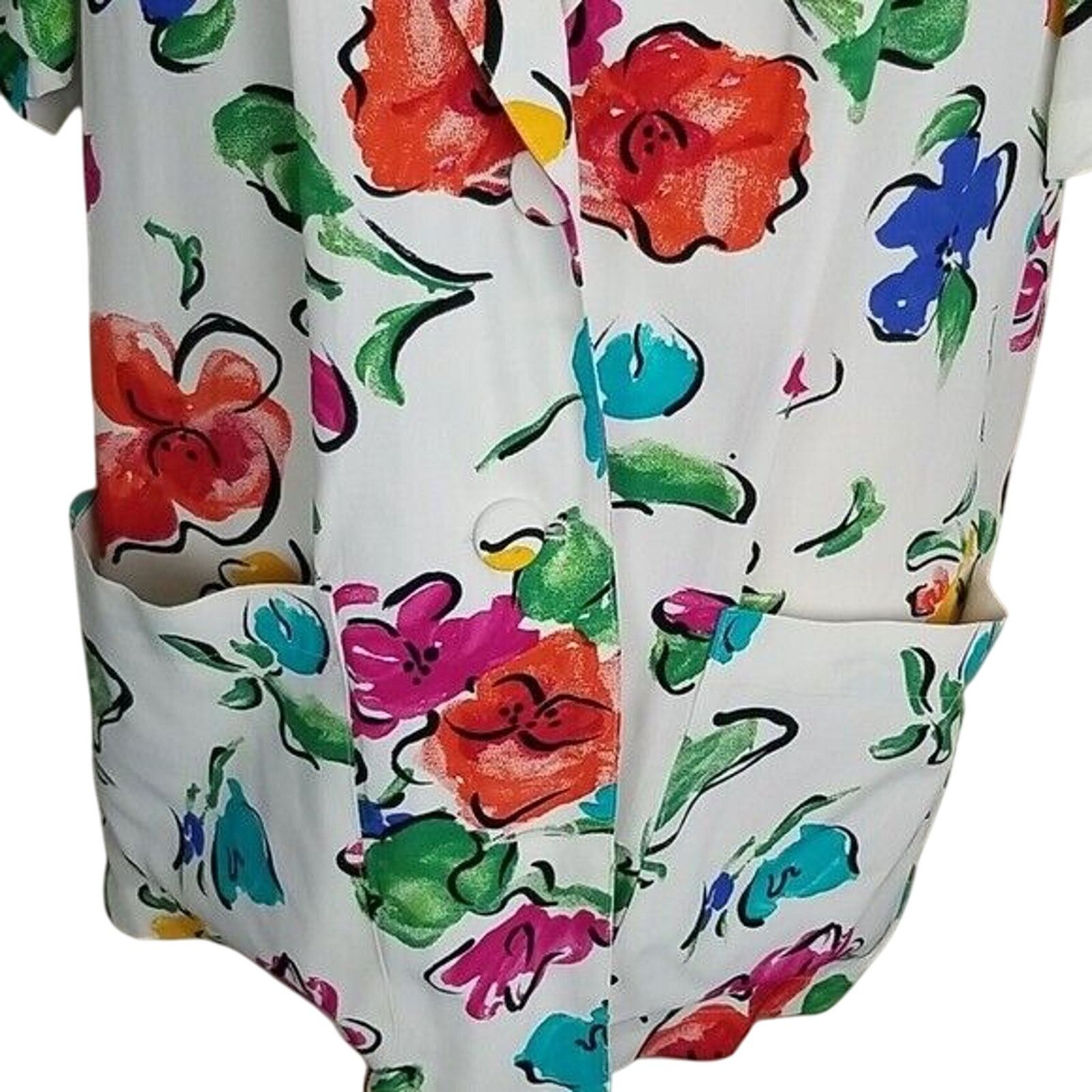 Carolina Herrera VTG Carole Little Women Blouse Abstract Floral Artsy Size L / US 10 / IT 46 - 3 Thumbnail