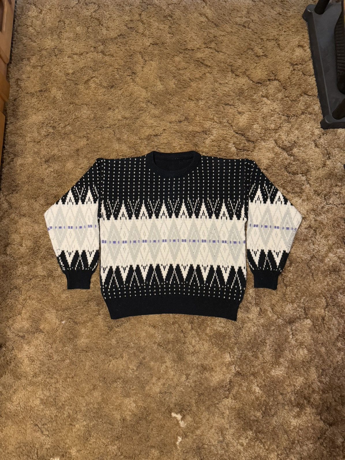 Vintage Vintage 90s Knit Sweater Grey White Purple Black Medium Size US M / EU 48-50 / 2 - 1 Thumbnail