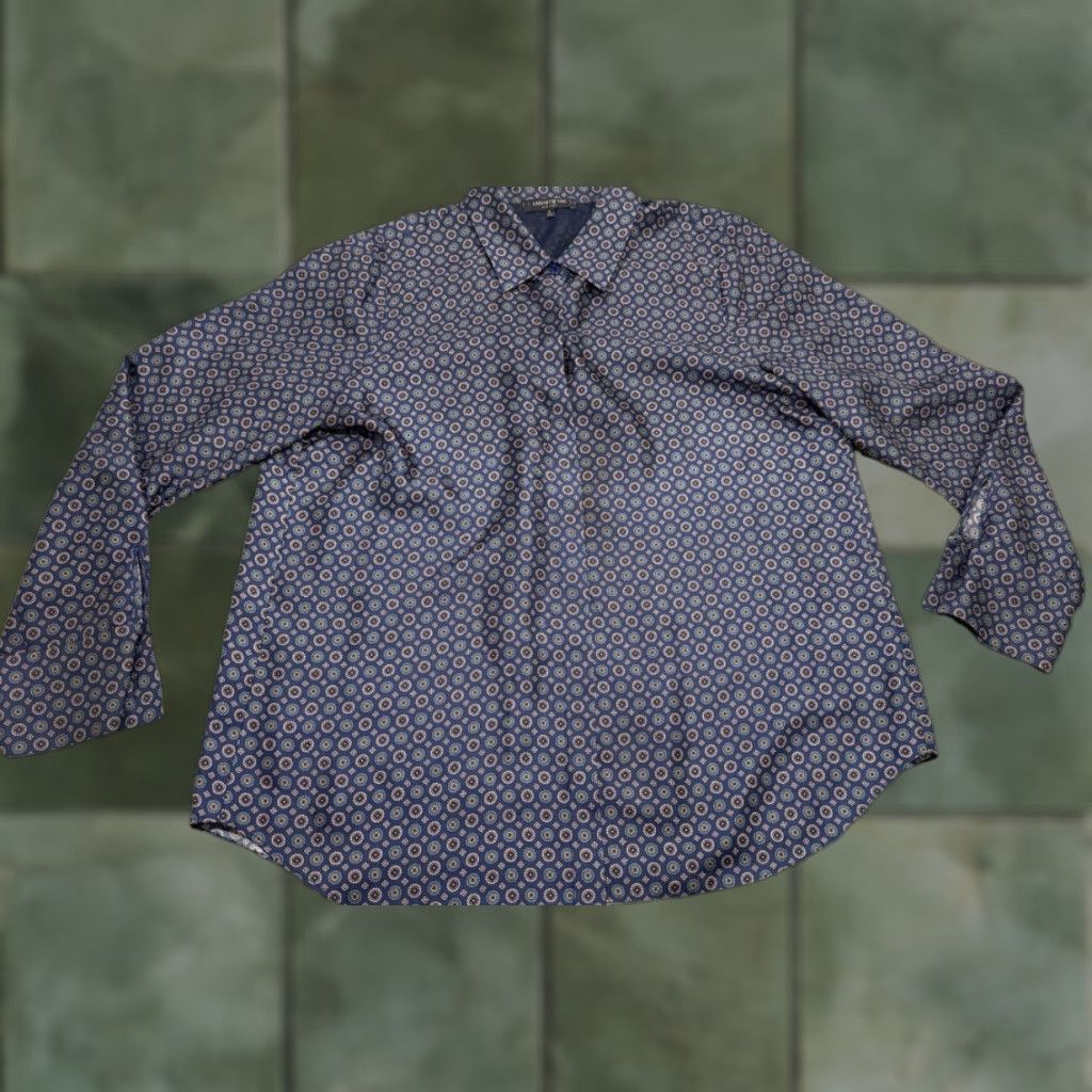 Lafayette 148 New York Button Down Top Geometric Multi Print Silk Sz L Multicolor Womens NKTS