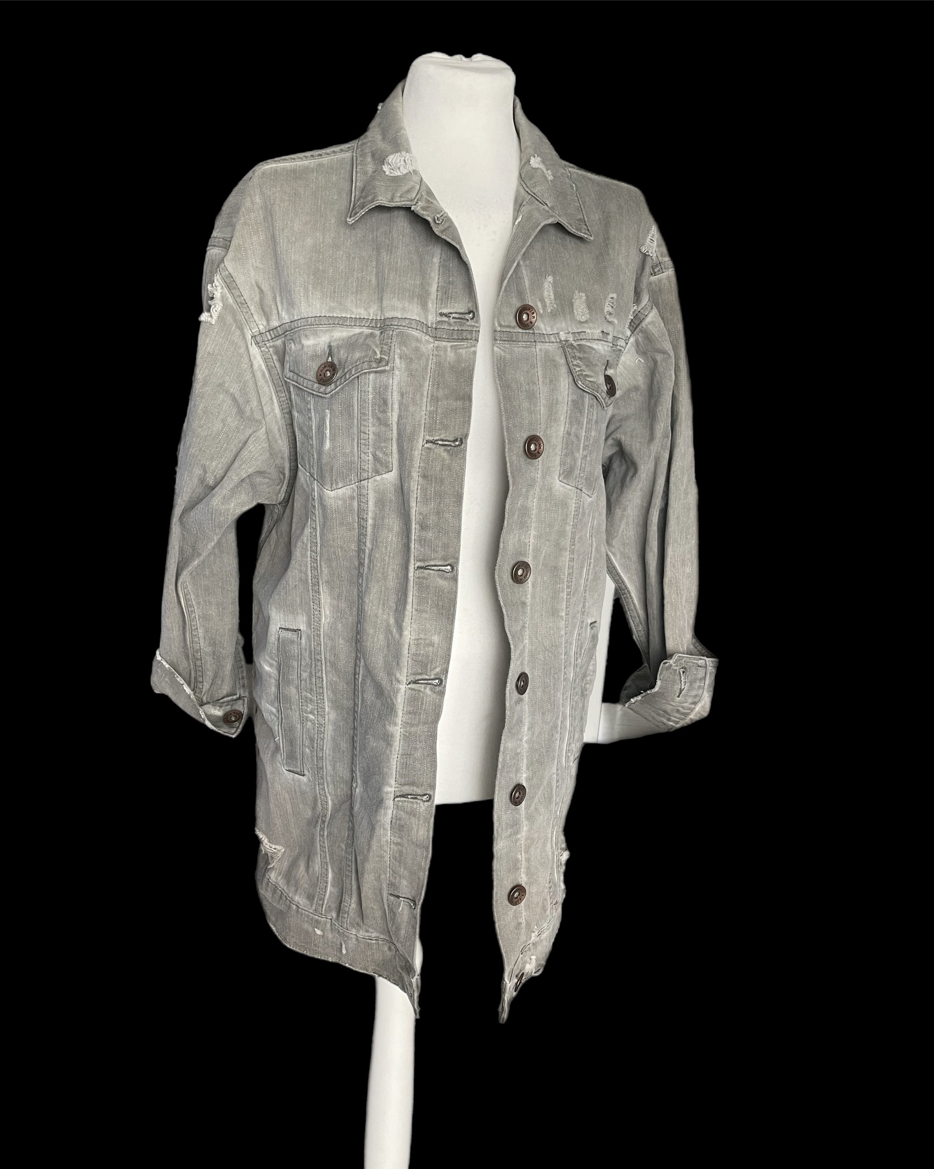 elvira.in.net Unique long denim jacket by Elvira Casual Vintage S 90s gray Size S / US 4 / IT 40 - 1 Thumbnail