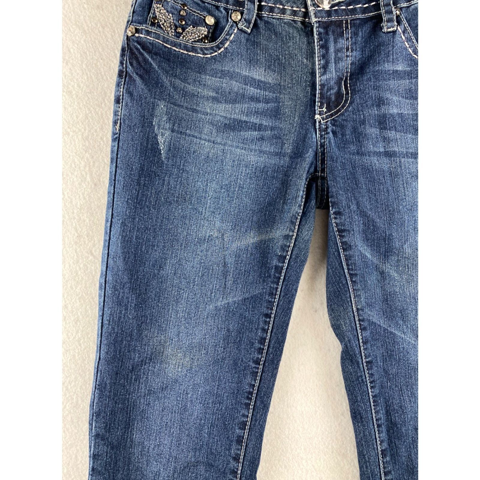 Denime Culture Jeans Womens Jeans Bootcut 5 Blue Dark Wash 33in 27in Stretch Embroidered Rhinestone Studded Denim Embroidered Logo 5-Pocket Size 27" / US 4 / IT 40 - 6 Thumbnail