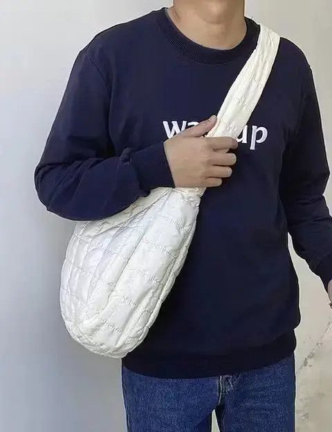 Fashion Y2K Quilted Shoulder Messenger Bag Vintage in Off White, Men's