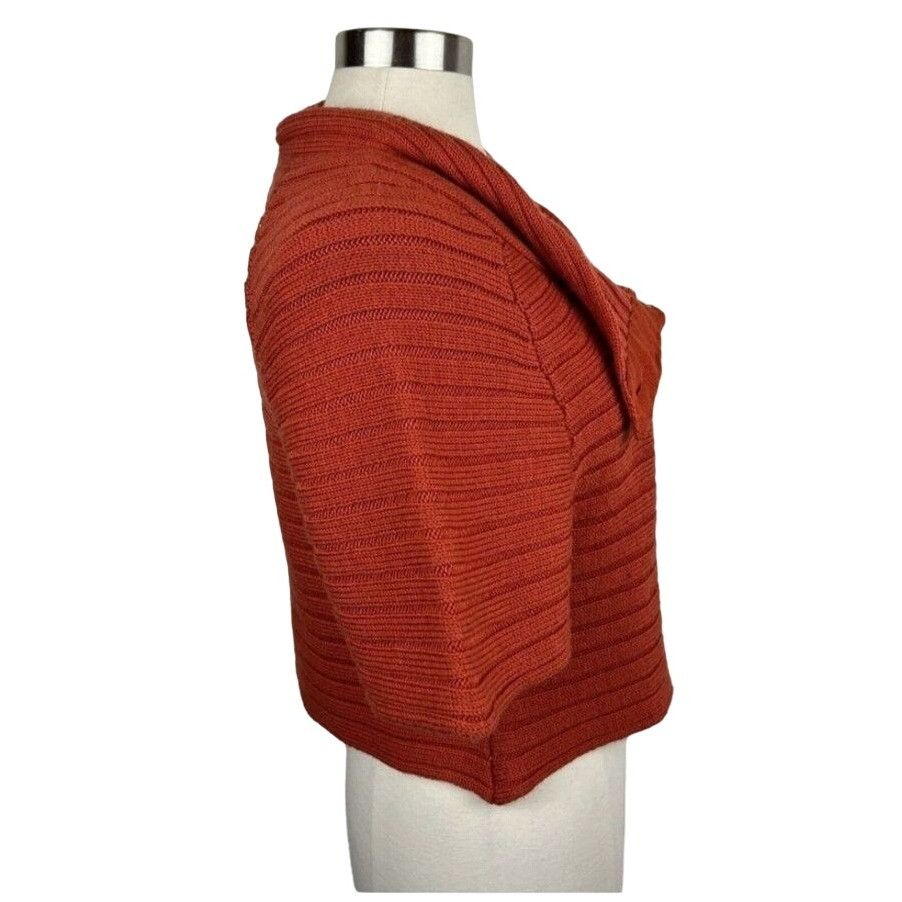 Designer Moth Rust Wool Ribbed Knit Poncho L High Collar Button Cardi Size L / US 10 / IT 46 - 8 Thumbnail