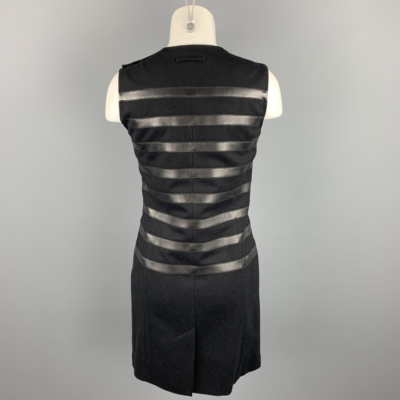 Other GAULTIER 2 Size 6 Black Virgin Wool Leather Trim Shift Dress Size M / US 6-8 / IT 42-44 - 4 Thumbnail