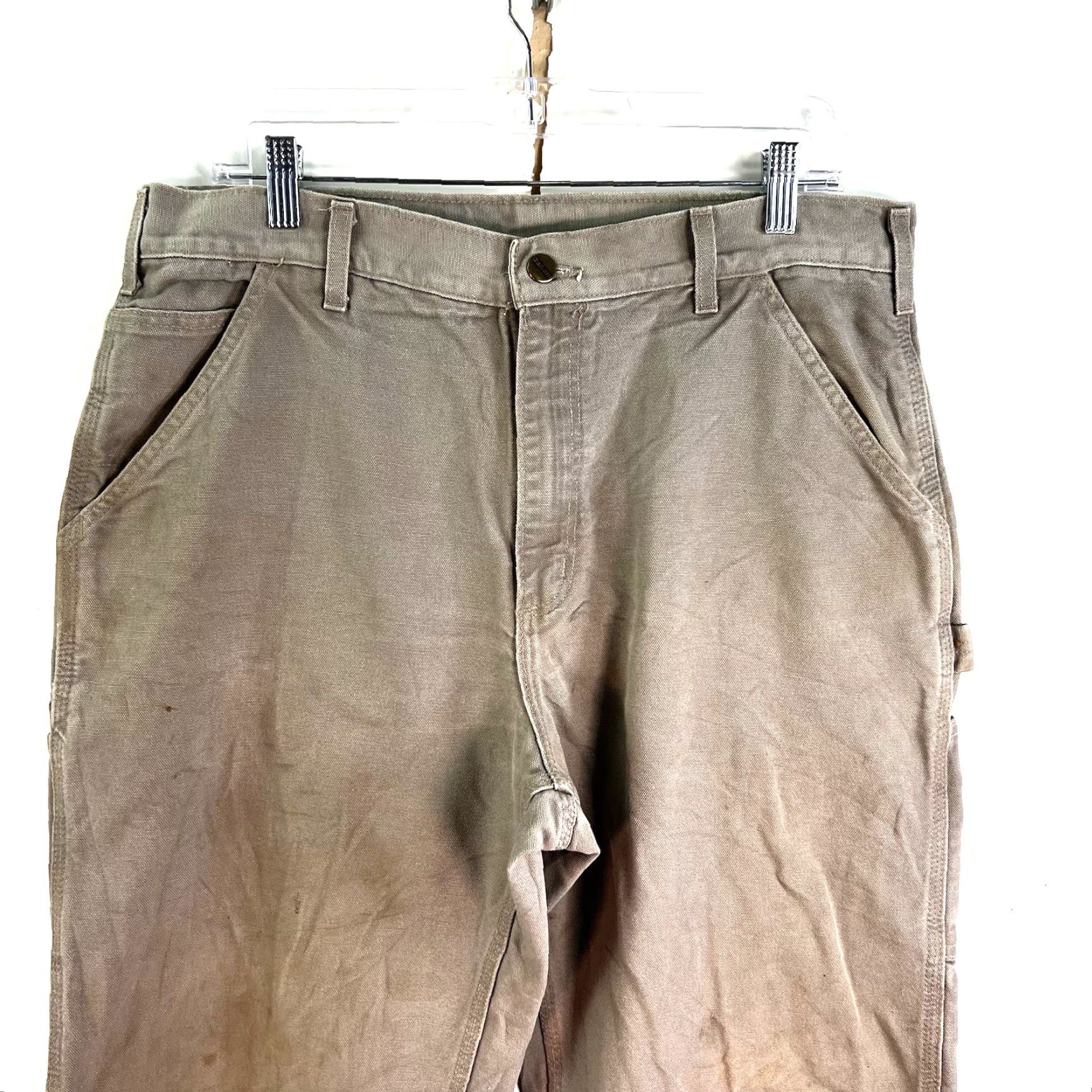 Carhartt VINTAGE Carhartt B11 Carpenter Canvas Pants Mens SZ 34 Tan Distressed 5-Pocket Cargo USA Jeans Brown Cotton Size US 34 / EU 50 - 2 Thumbnail