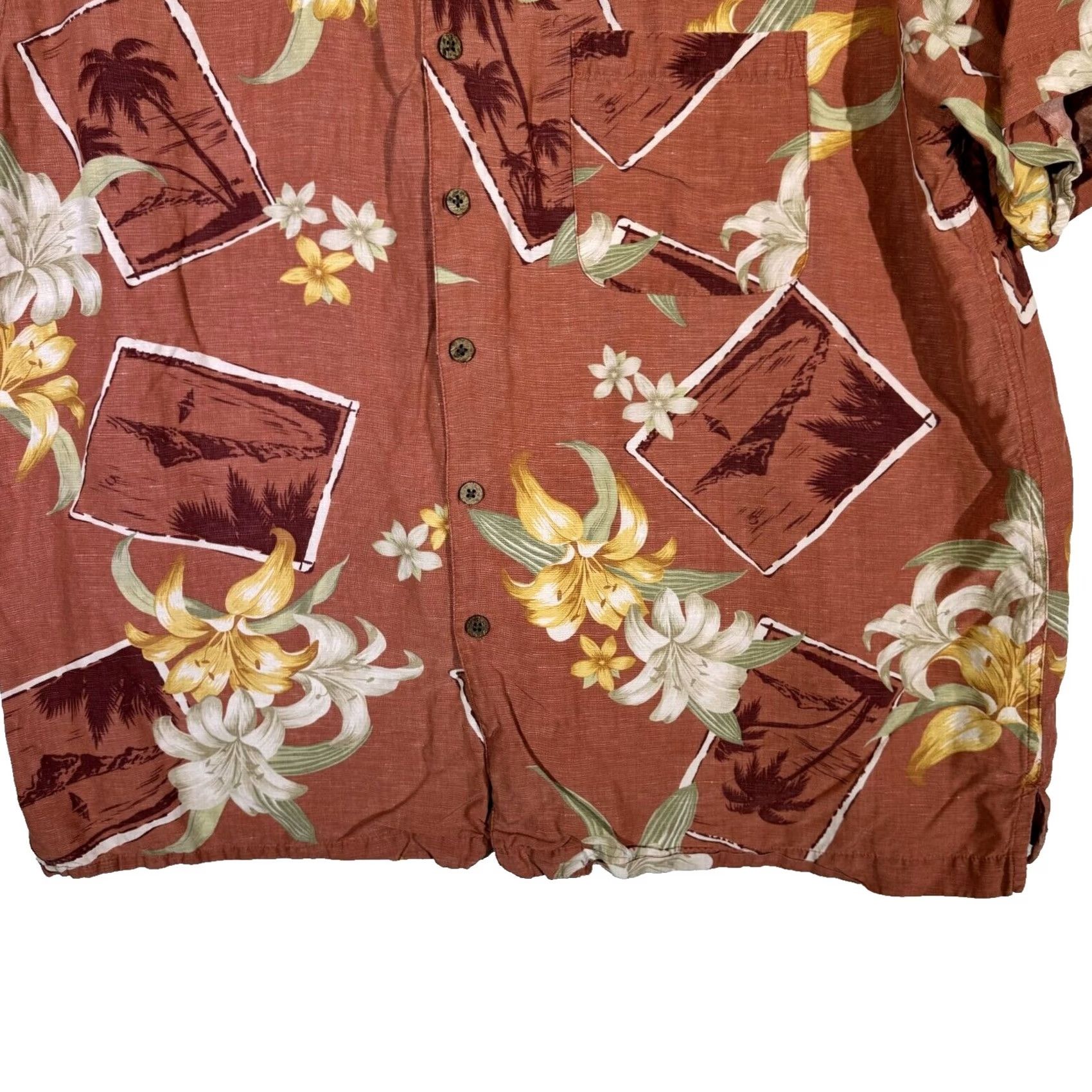 Vintage Caribbean Hawaiian Shirt XL Brown Silk-Linen Floral Button-Up Short Sleeve Men's Regular Size US XL / EU 56 / 4 - 3 Thumbnail