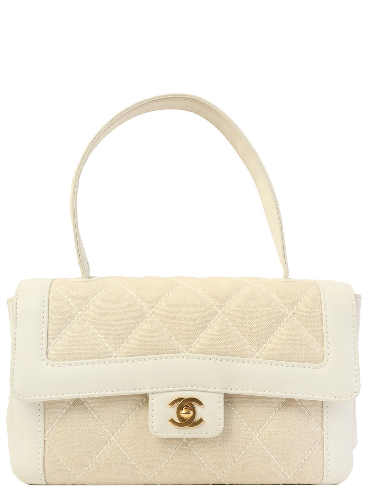 image of Chanel Around 2004 Made Wild Stitch Turn-Lock Top Handle Bag Ivory/white, Women's