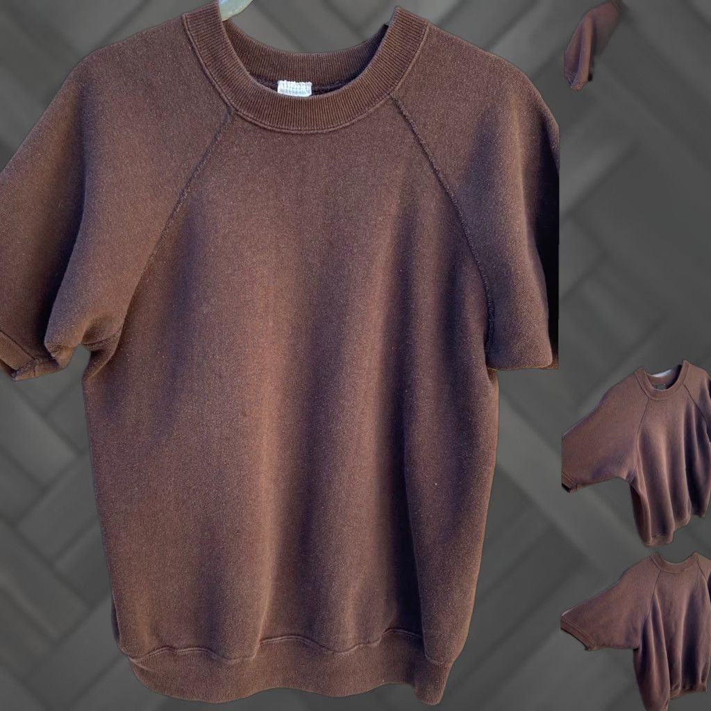 Vintage VINTAGE Casual Wear Creslan Acrylic Cotton Brown Short Sleeve Raglan Sweatshirt Shirt Men L Brown Pullover Raglan Vintage Sweatshirt Size US L / EU 52-54 / 3 - 1 Thumbnail