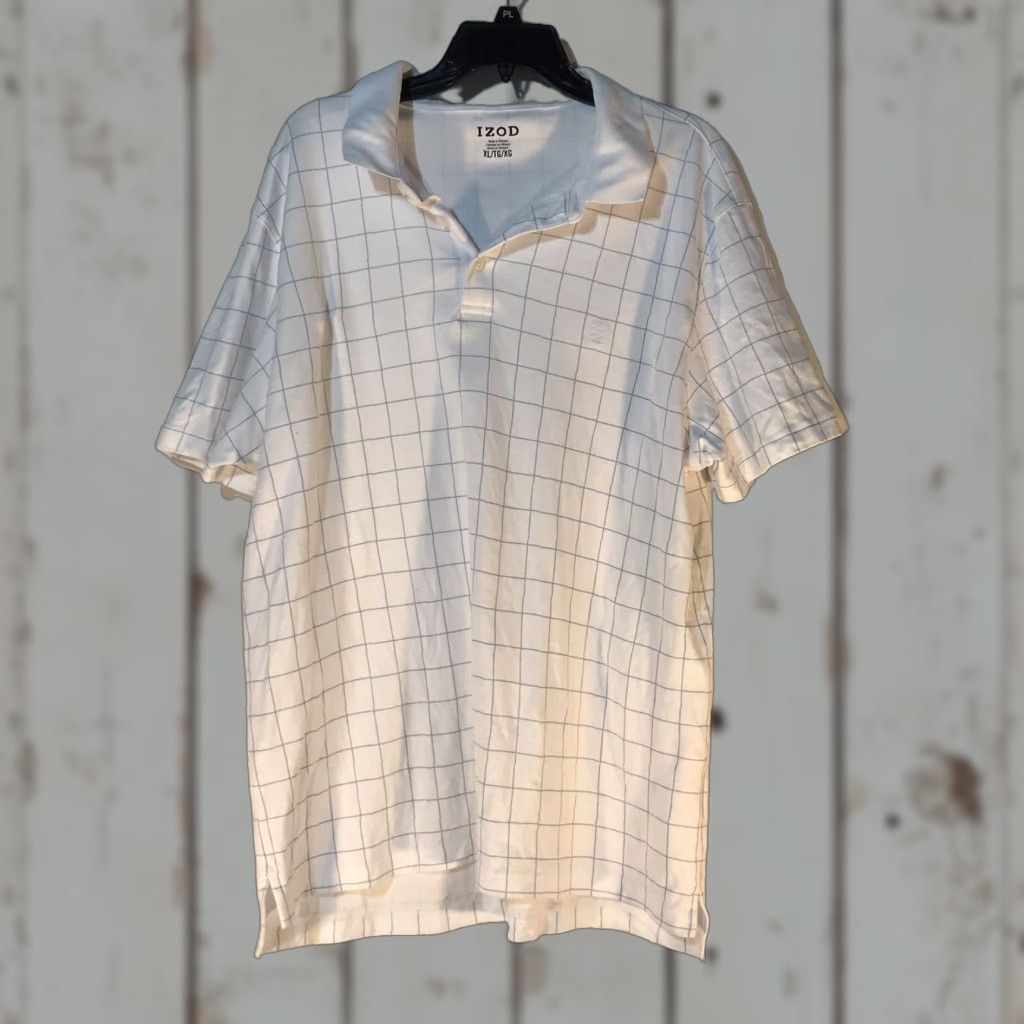 Izod IZOD Striped Polo Shirt Mens XL White/Blue 1/4 Button Casual Activewear Size US XL / EU 56 / 4 - 1 Thumbnail