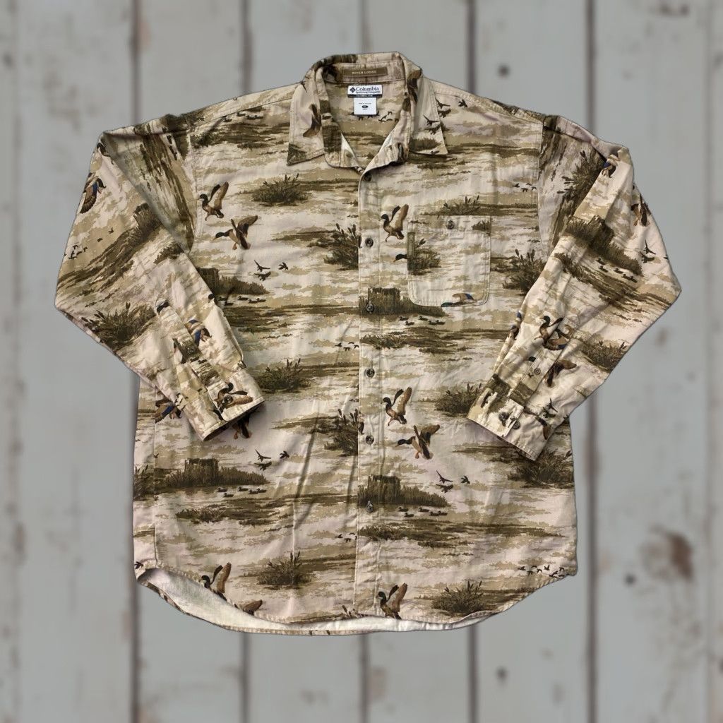 Vintage Columbia River Lodge Button-Up Shirt Men XL Duck Print Heavyweight Cotton Long Sleeve Collared Casual Workwear Size US XL / EU 56 / 4 - 1 Thumbnail