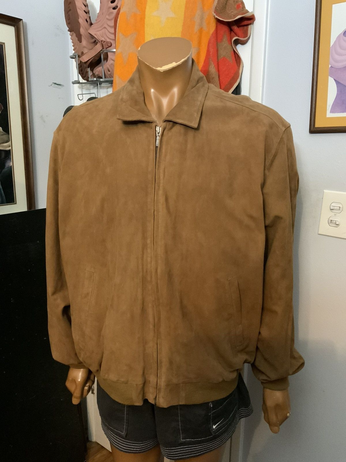 Golden Bear × Vintage Vintage Golden Bear Suede Leather Cognac Zip Bomber Jacket Size US XL / EU 56 / 4 - 17 Thumbnail