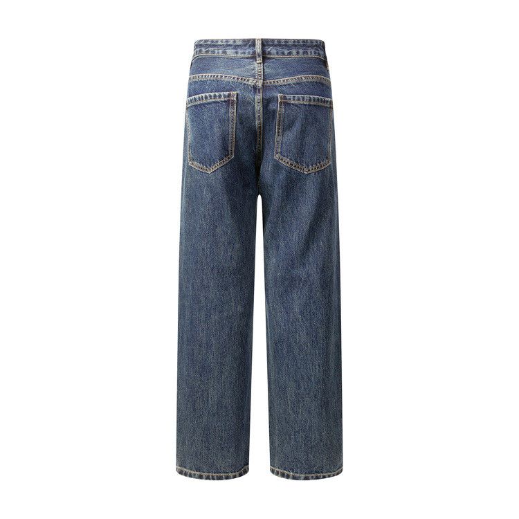 Japanese Brand × Jean Men's dark blue American distressed washed straight jeans Size US 34 / EU 50 - 2 Thumbnail