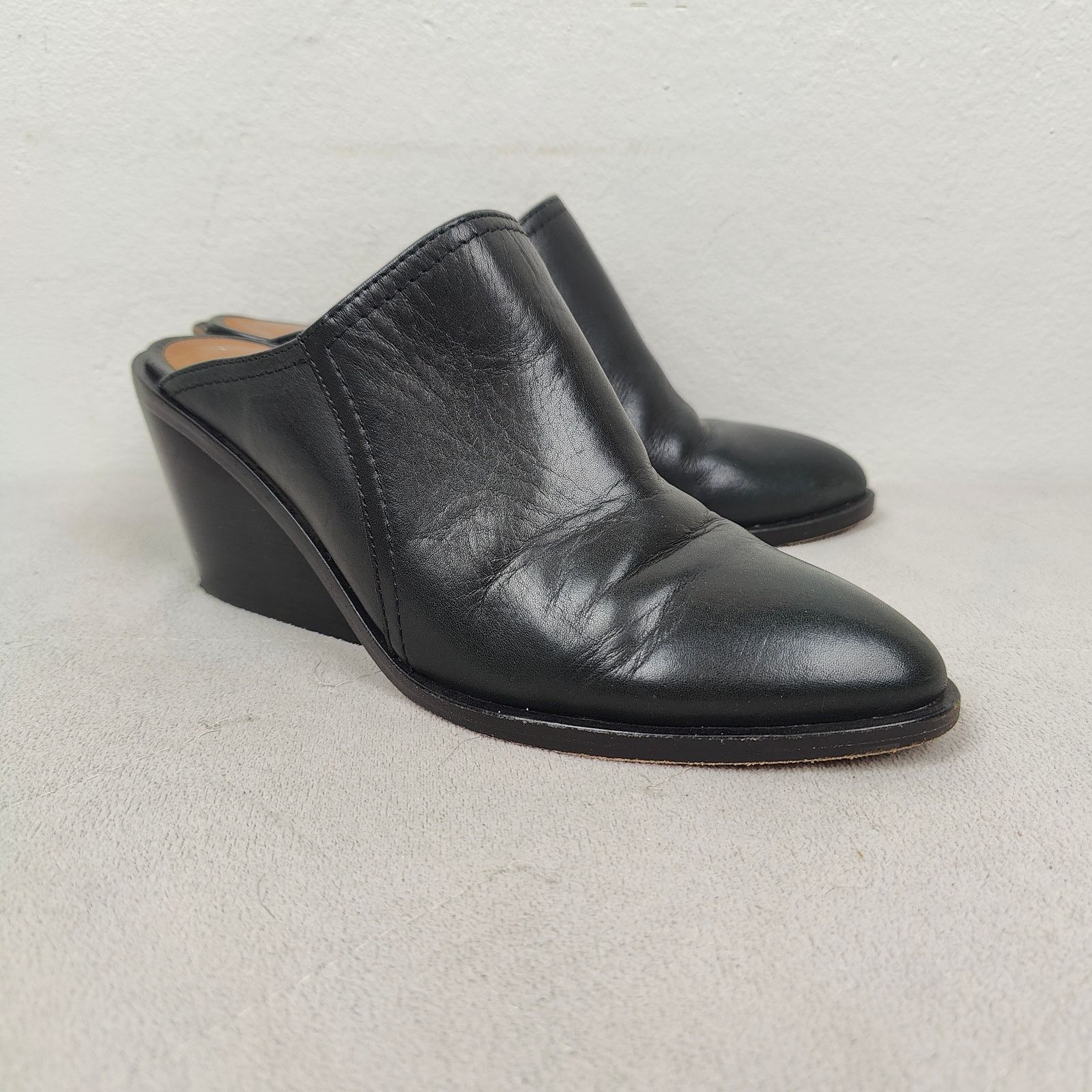 Frye Frye Serena Mules Womens 8.5 Black Leather Wedge Sandals Size US 8.5 / IT 38.5 - 3 Thumbnail
