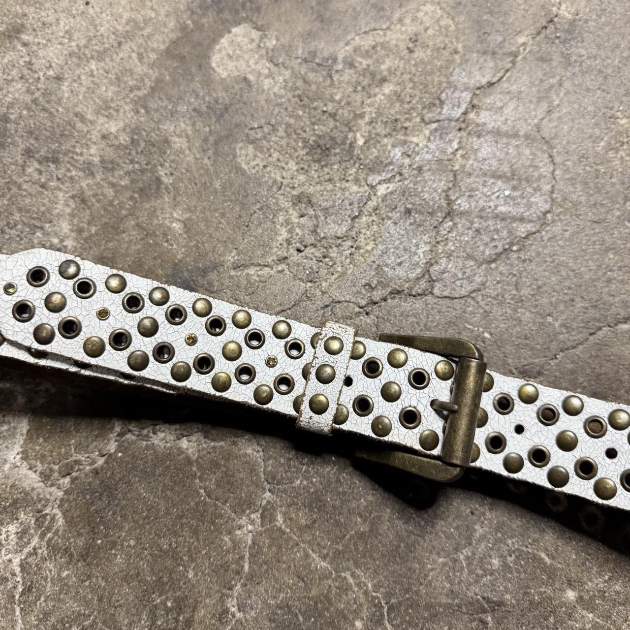 Other 90s Grunge White Leather Belt With Studs Size 30 - 5 Thumbnail
