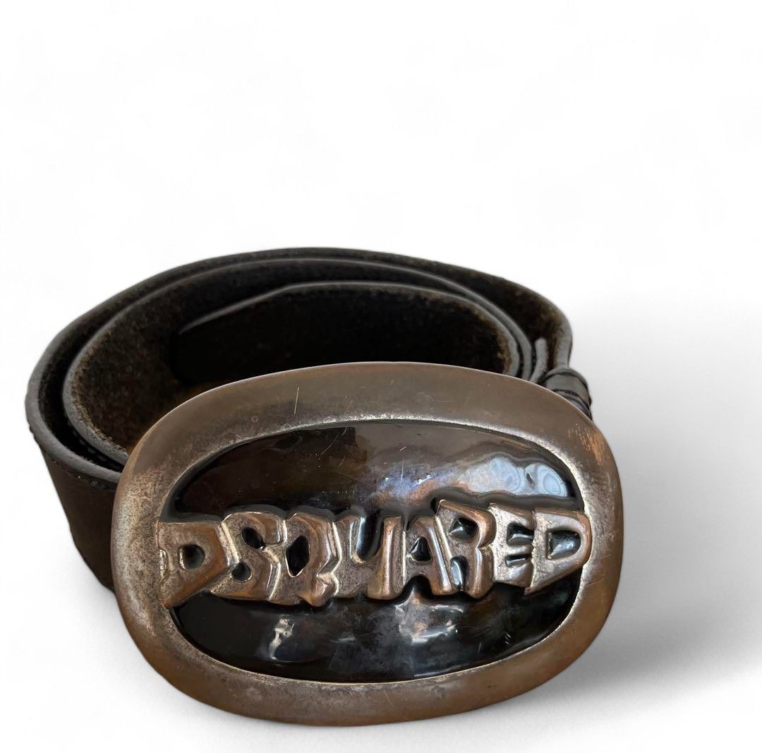 image of Dsquared2 - Buckle Belt Vintage Silver Big Pendant Leather in Black, Men's
