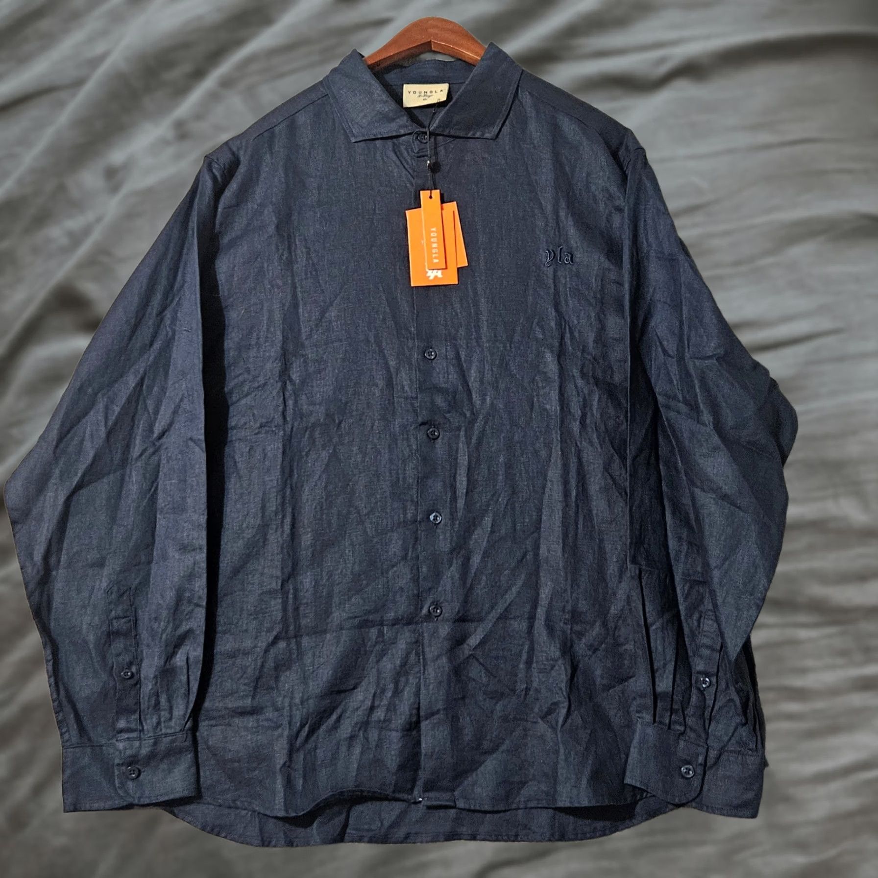 YoungLA NWT YoungLA Mens XL Navy Blue Linen Shirt - Long Sleeve Size US XL / EU 56 / 4 - 1 Thumbnail