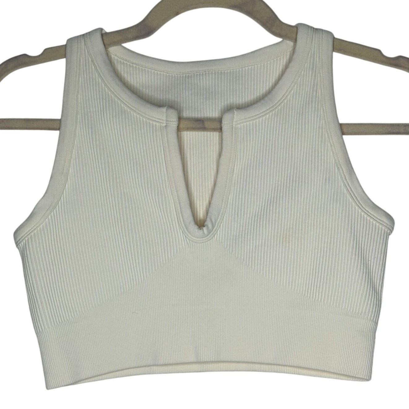 Other Cream Rib Knit Cut Front V Soft Sports Bra No Inserts Medium Size ONE SIZE - 2 Thumbnail