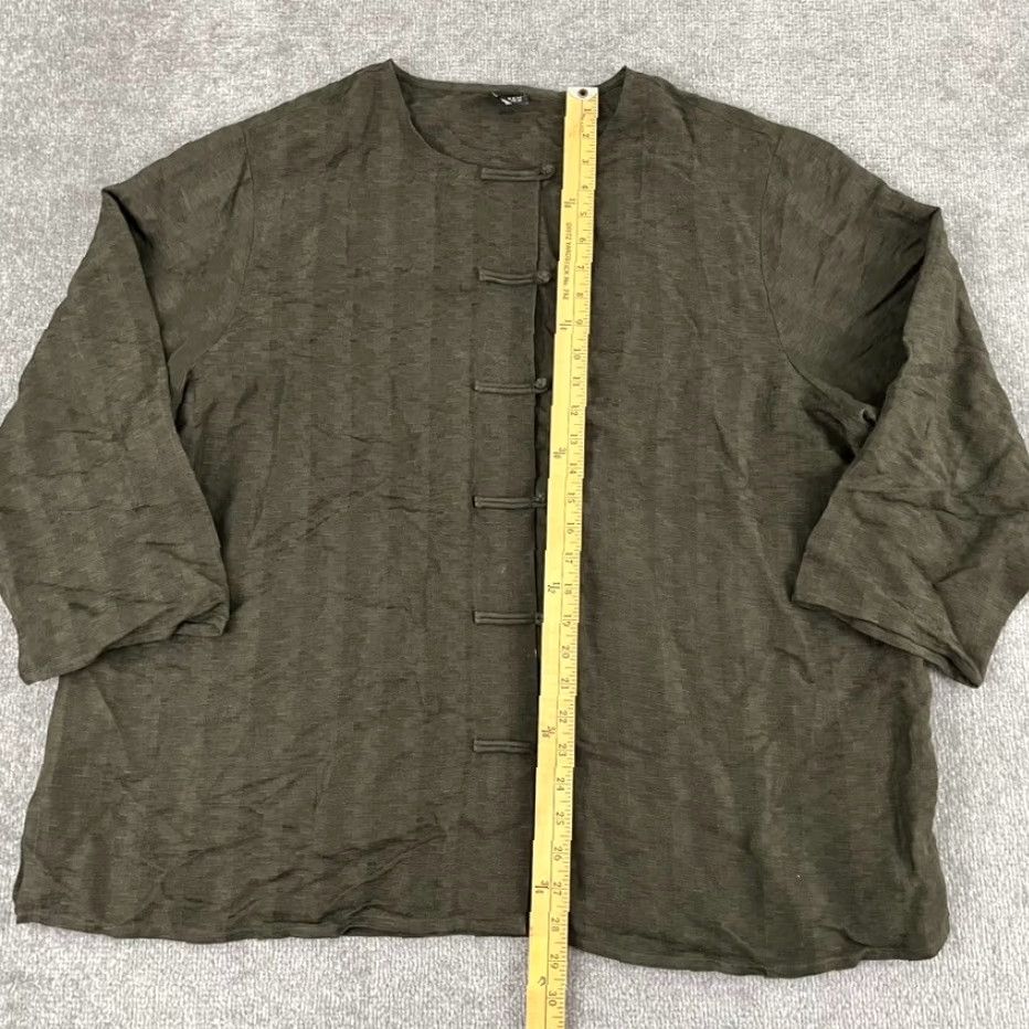 Eileen Fisher VINTAGE EILEEN FISHER Blouse Women's Plus Size 3X Long Sleeve Green Silk Linen Blend Top Casual Size XXL / US 16-18 / IT 52-54 - 4 Thumbnail