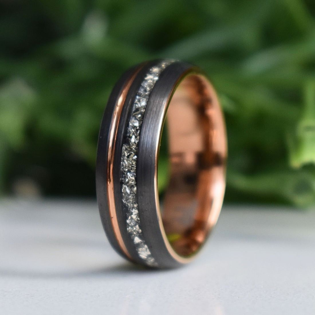 Tungsten Titans Gunmetal Rose Gold Plated German Glass Ring