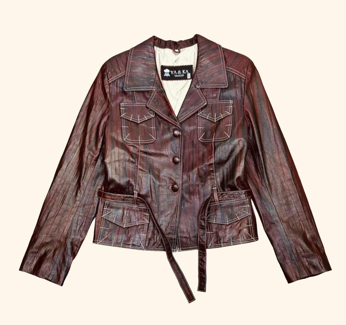 Designer × Genuine Leather Ya&Ka Genuine Leather Jacket Belted size L Size L / US 10 / IT 46 - 12 Thumbnail