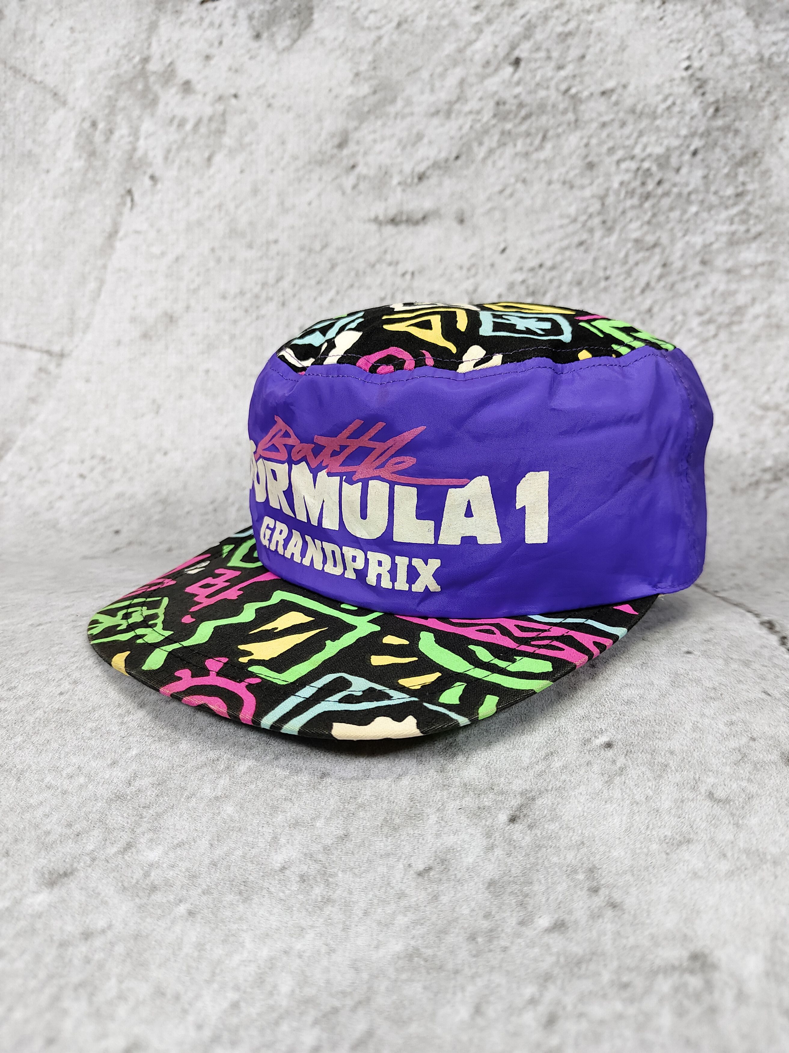 Vintage 80s Formula 1-Archived Grand Prix AOP Neon Abstract Cap Size 26 - 3 Thumbnail
