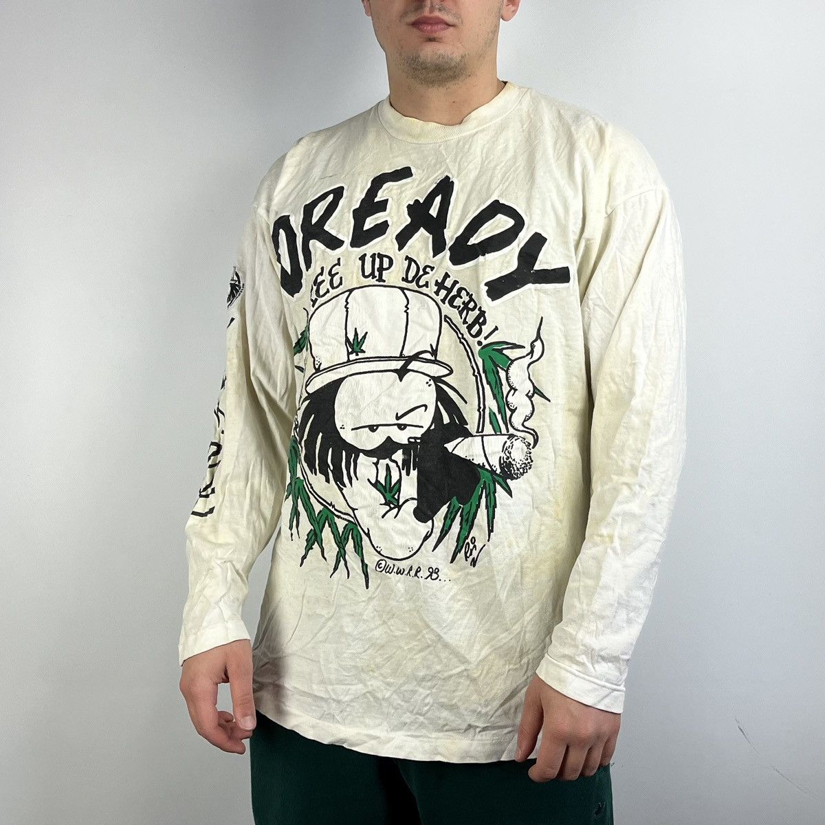 image of Smokers Club x Vintage Dready Long Sleeve Free Up De Here Size Large in White, Men's