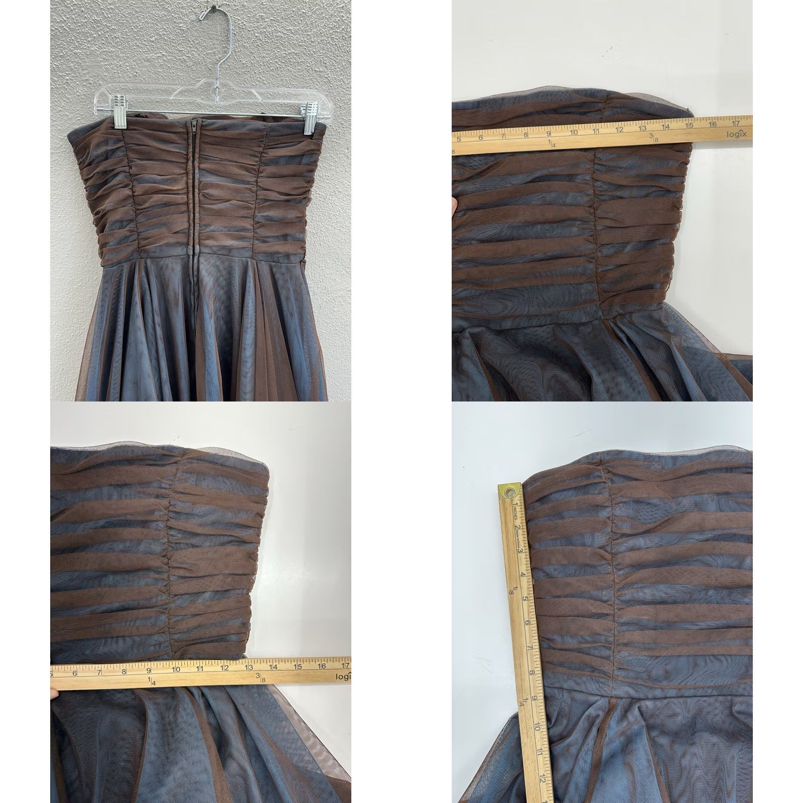Vintage VINTAGE Water Signs Juniors Dress Brown Blue Strapless Layered Homecoming Size 9/10 Size M / US 6-8 / IT 42-44 - 8 Thumbnail