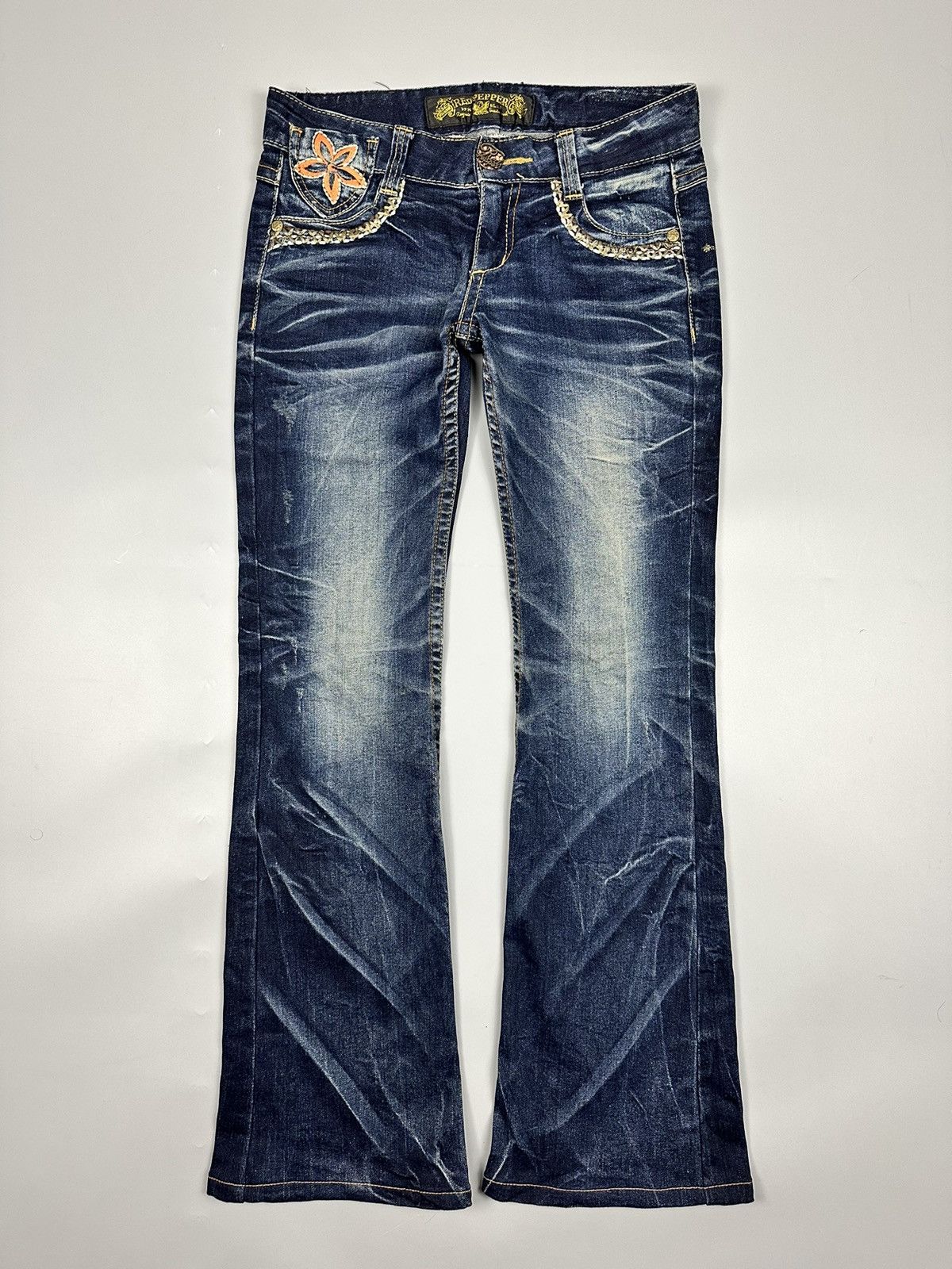 If Six Was Nine 🔥Sick🔥Red Pepper Embroidered Whiskered Flared Jeans Size US 30 / EU 46 - 1 Thumbnail