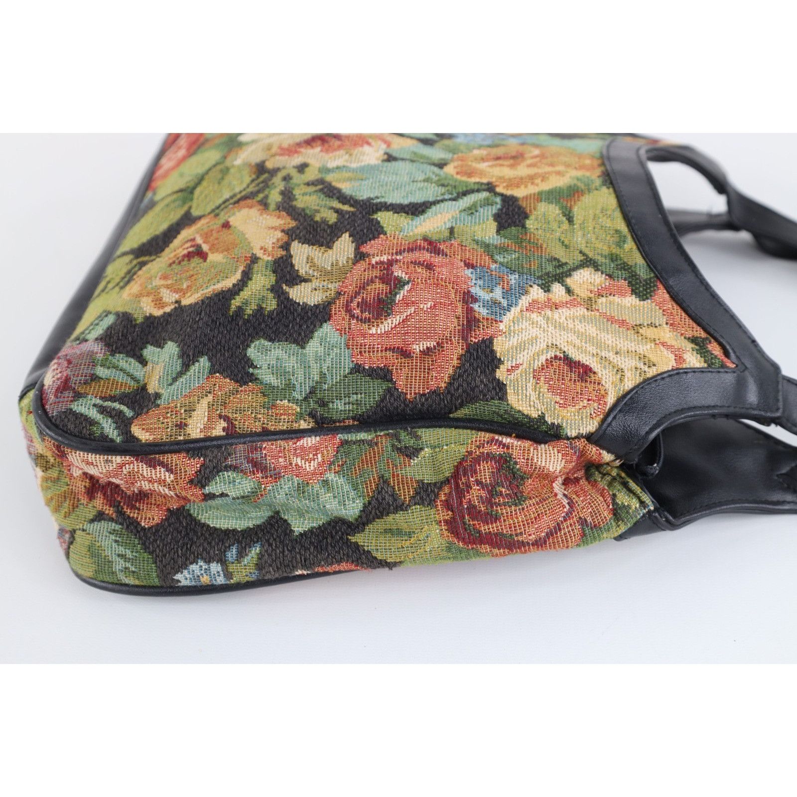 Vintage Vintage 90s Babydoll Leather Trim Flower Tapestry Purse Size ONE SIZE - 6 Thumbnail
