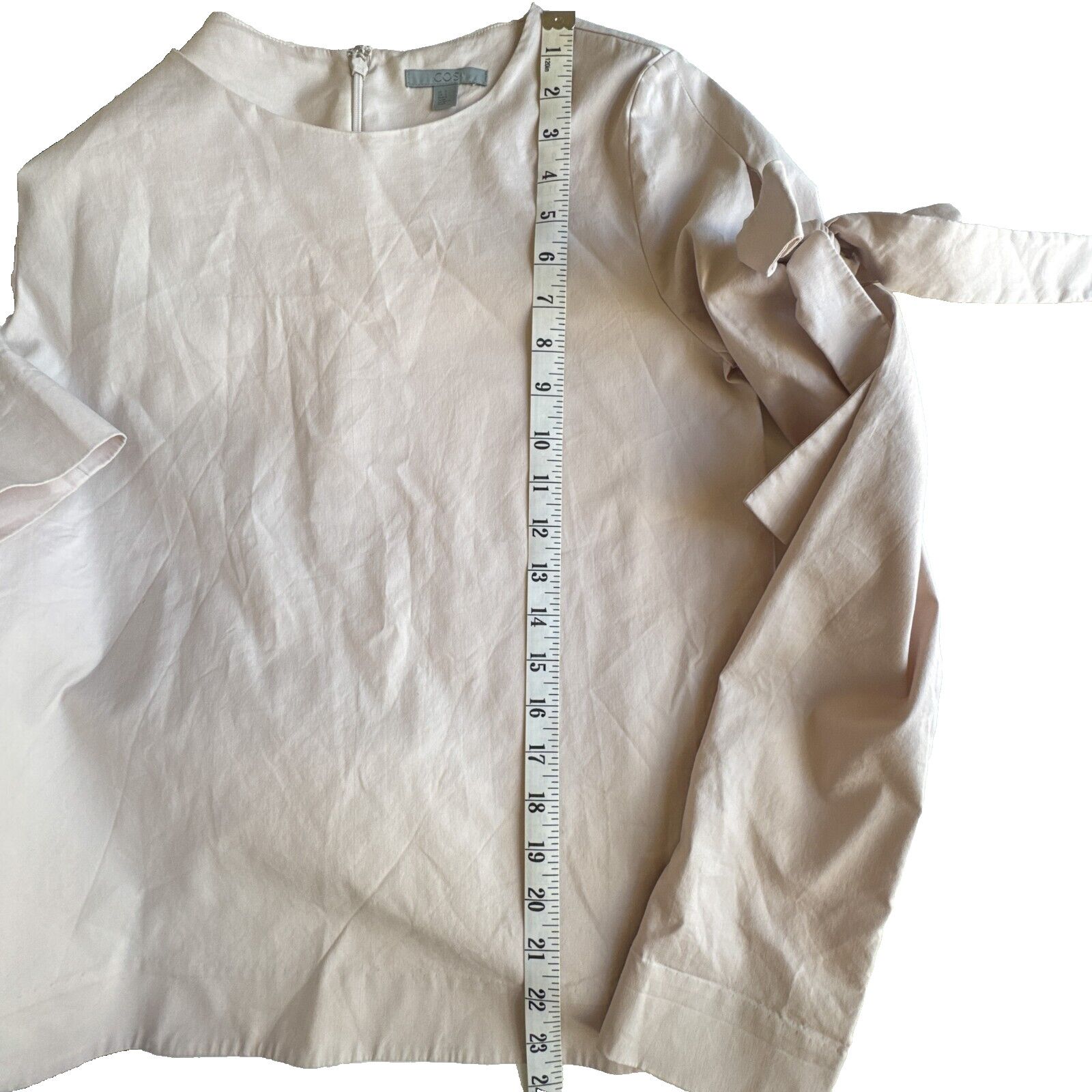 Cos COS Bow Sleeve Ties Accent Long Sleeve Top Beige Taupe Sz 6 Size M / US 6-8 / IT 42-44 - 10 Thumbnail