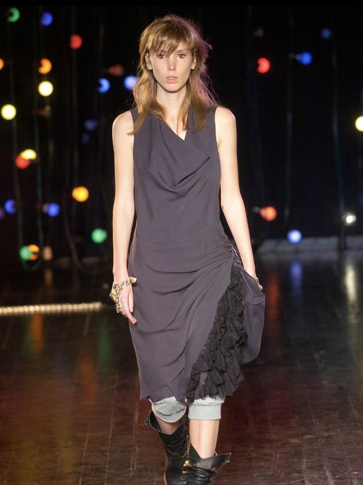 S/S 05 Gathered Belted Dress with Lace