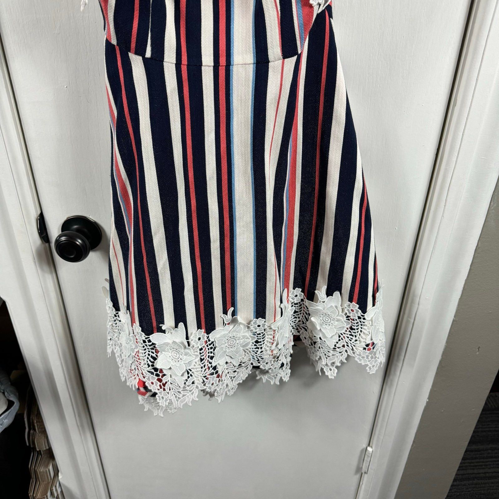 Badgley Mischka Belle by Badgley Mischka Claire Dress striped lace trim wov Size XS / US 0-2 / IT 36-38 - 4 Thumbnail