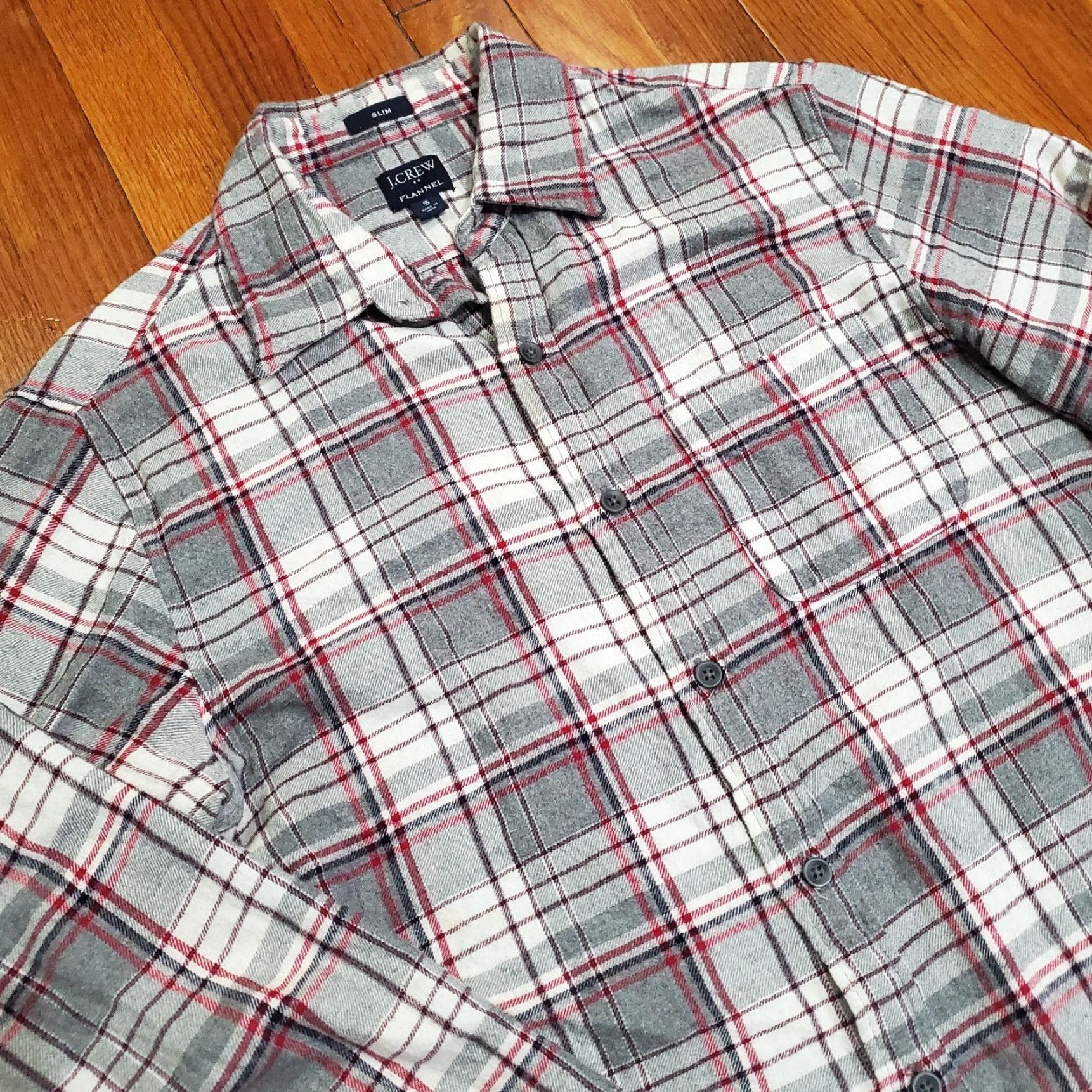 J.Crew J.CREW Shirt Mens Small Gray Red Plaid Flannel Slim Fit Long Sleeve Button Front Size US S / EU 44-46 / 1 - 4 Thumbnail