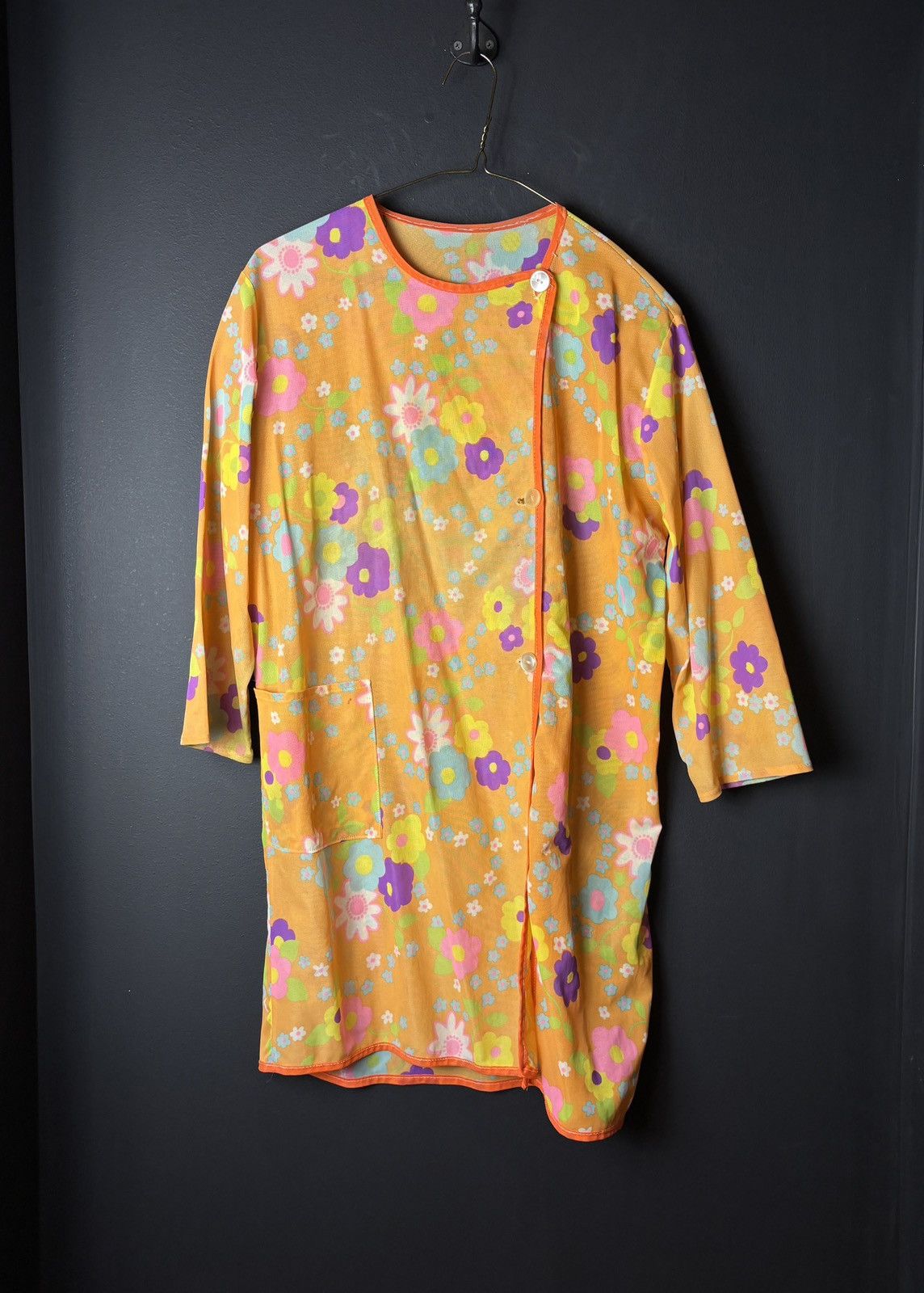 Vintage 1970s Mesh Dress Mod Vintage Sheer Slip Floral Sun Beach Size ONE SIZE - 1 Thumbnail