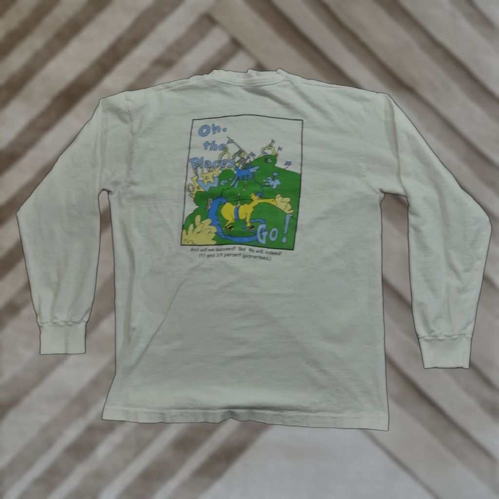 Fruit Of The Loom VINTAGE Dr Seuss T Shirt Adult Large White High School Graduation Art 1997 90s Fruit of the Loom Mens Cotton Logo Crew Neck Long Sleeve Size US L / EU 52-54 / 3 - 1 Thumbnail