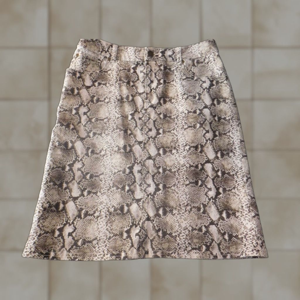 Vintage Chico's Skirt A-Line Women 0 Beige Animal Print Snake Brand: Chico's Size 0 Knee Length Ruffle Lined Size 25" / US 0 / IT 36 - 1 Thumbnail