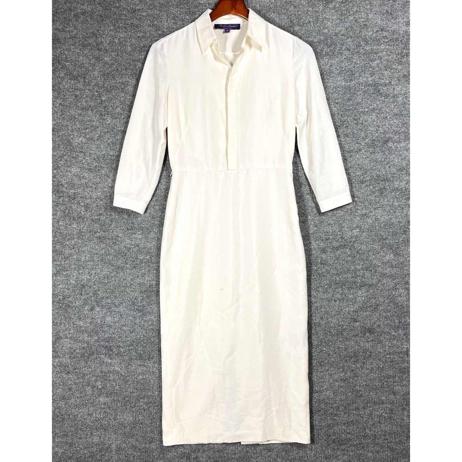 Ralph Lauren Purple Label Ralph Lauren Purple Label Silk Shirt Dress Womens Size 0 Ivory Collar Midi Flaws Classic Designer Party/Cocktail Dress Mens? Size XS / US 0-2 / IT 36-38 - 2 Thumbnail