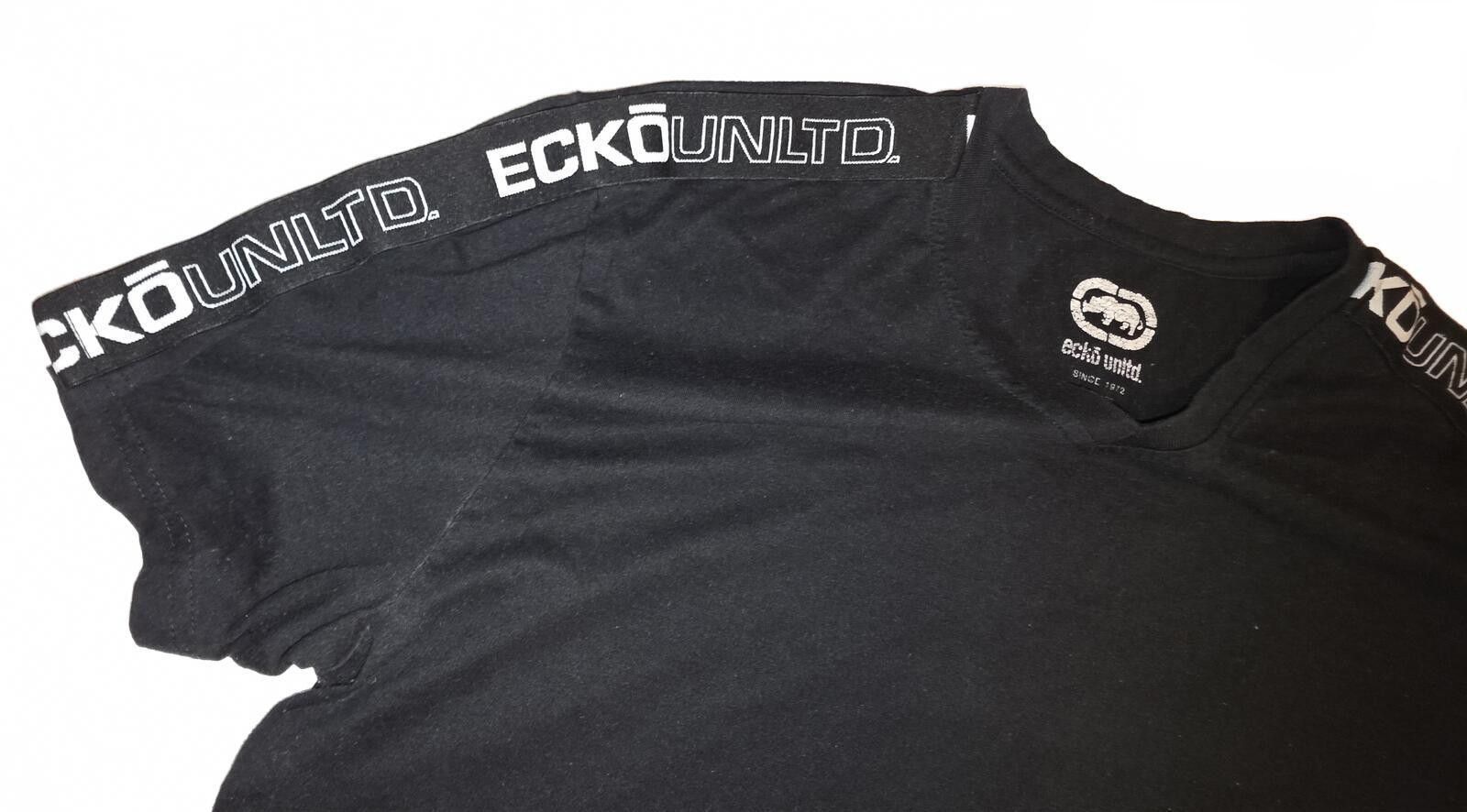 Ecko Unltd. Ecko Unltd. Black V-Neck T-Shirt with Logo Tape on Sleeves Size US L / EU 52-54 / 3 - 5 Thumbnail