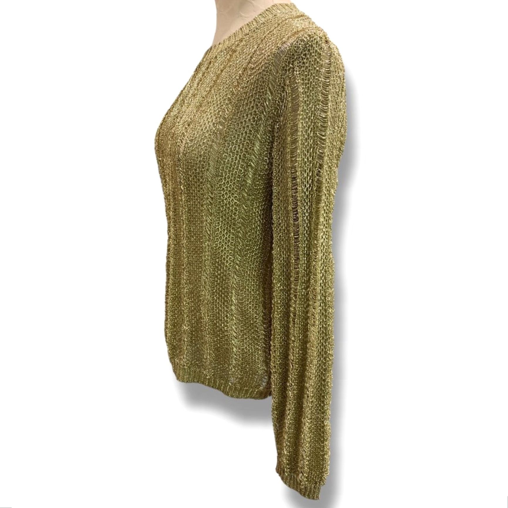 Anthropologie HWRE Anthropologie Womens Medium Loose Knit Metallic Sweater Gold Size M / US 6-8 / IT 42-44 - 3 Thumbnail