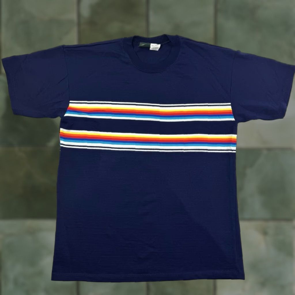 Vintage VINTAGE American Outpost T Shirt Adult M Striped Blue 1980s Preppy Classic Mens Shirt Size US M / EU 48-50 / 2 - 1 Thumbnail