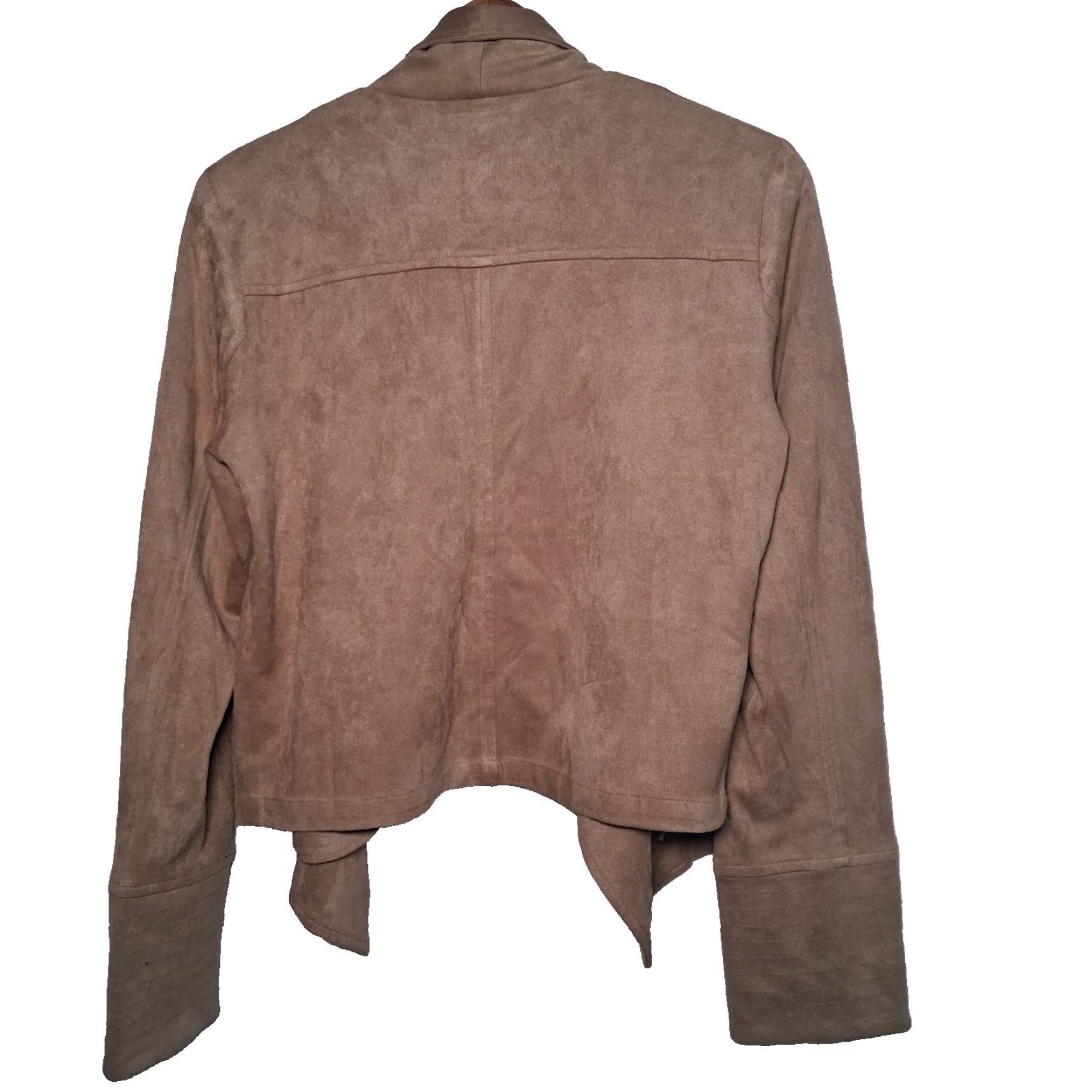 Vintage Mystree Blazer Women M Beige Open Front Boho Office Faux Suede Cropped Bolero Long Sleeve Open Front 90s Bohemian Size M / US 6-8 / IT 42-44 - 2 Thumbnail