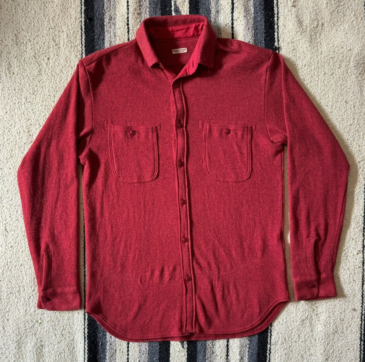 image of Kapital Fleece Button-Up Overshirt Size 3 in Red, Men's
