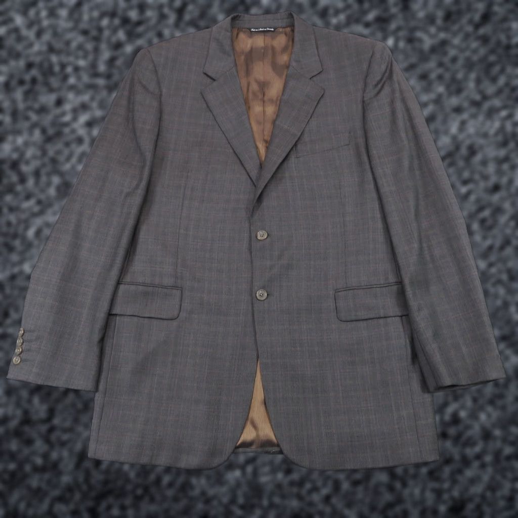 Jack Victor Jack Victor Sport Coat Blazer Mens 44L Brown Wool Glencheck Plaid Notch Lapel Single-Breasted Two-Button Front Vintage: No Size 44R - 1 Thumbnail