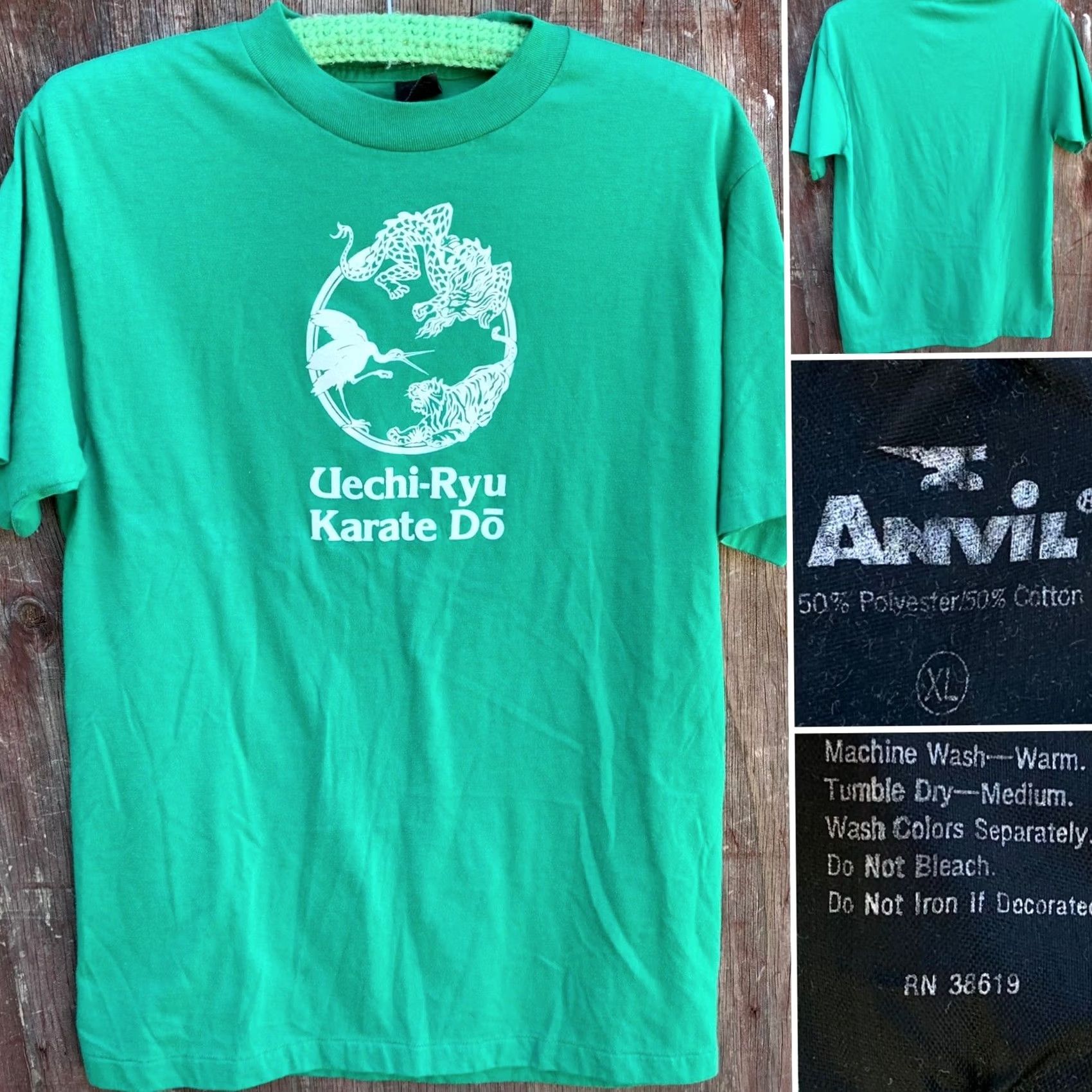 Anvil VINTAGE Anvil Uechi-Ryu Karate Do t-shirt Short Sleeve XL Made in USA Green 80s Graphic Tee Mens Size US XL / EU 56 / 4 - 5 Thumbnail